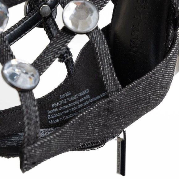 ✨ Karl Lagerfeld Beatriz Rhinestone Faux Crystal Gladiator Sandal Heel Black - Picture 13 of 15